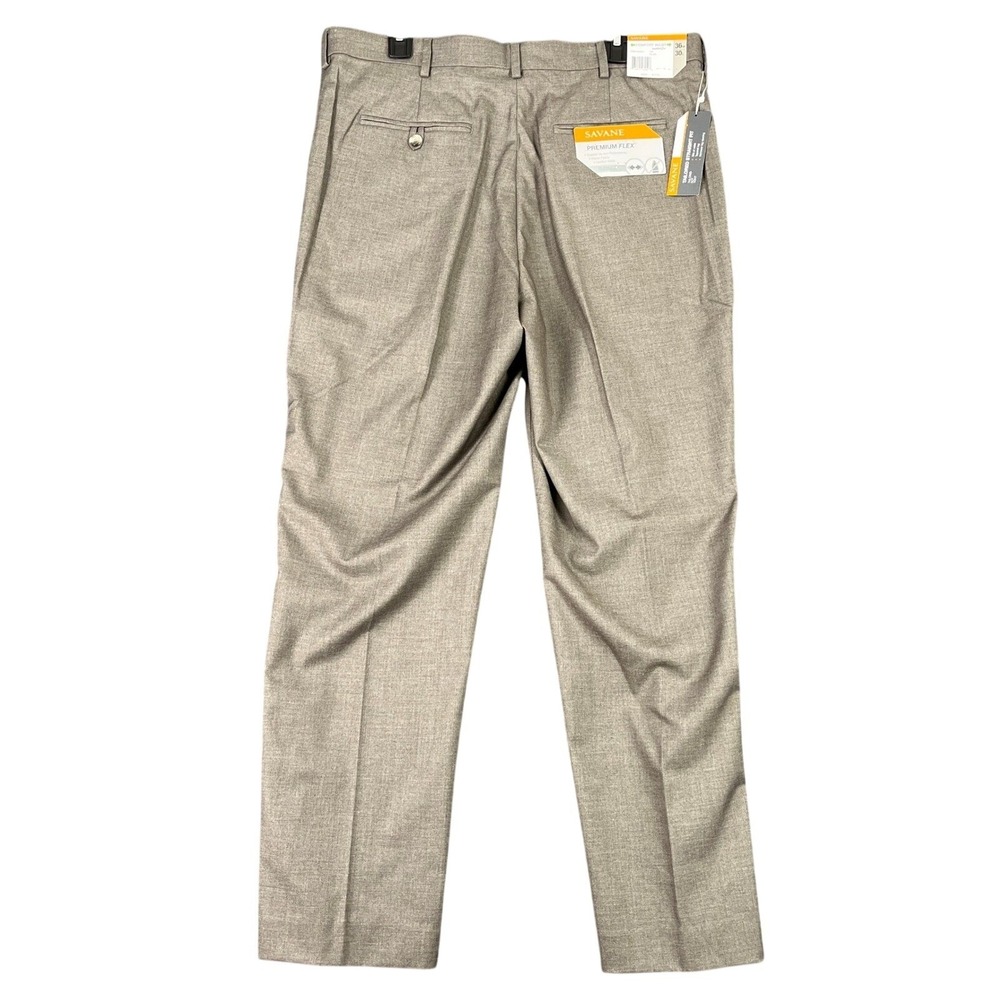 Savane Premium Flex Tailored Straight Fit Pants Mens 36x30 Taupe No Iron Office